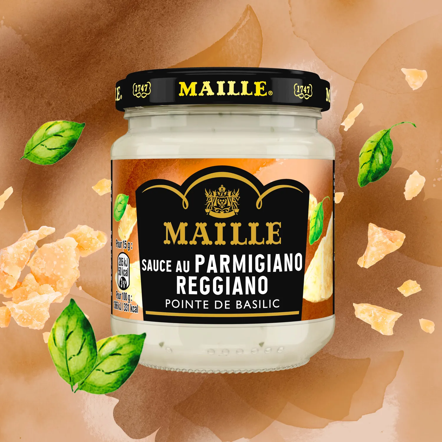 Maille Parmigiano sauce basilic pot verre 190 g