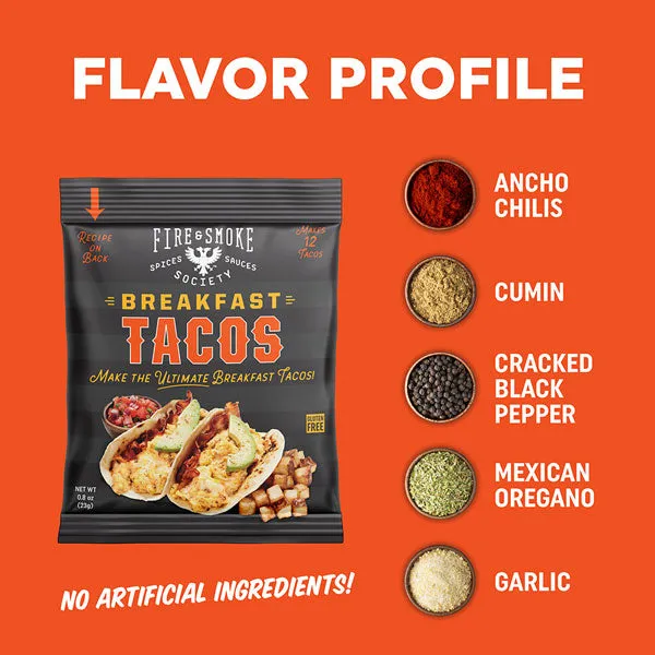 Fire Smoke Society Breakfast Taco assaisonnement mexicain 12 sachets ancho