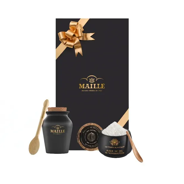 Maille Essentiel Noir coffret moutarde vin blanc 125g sel