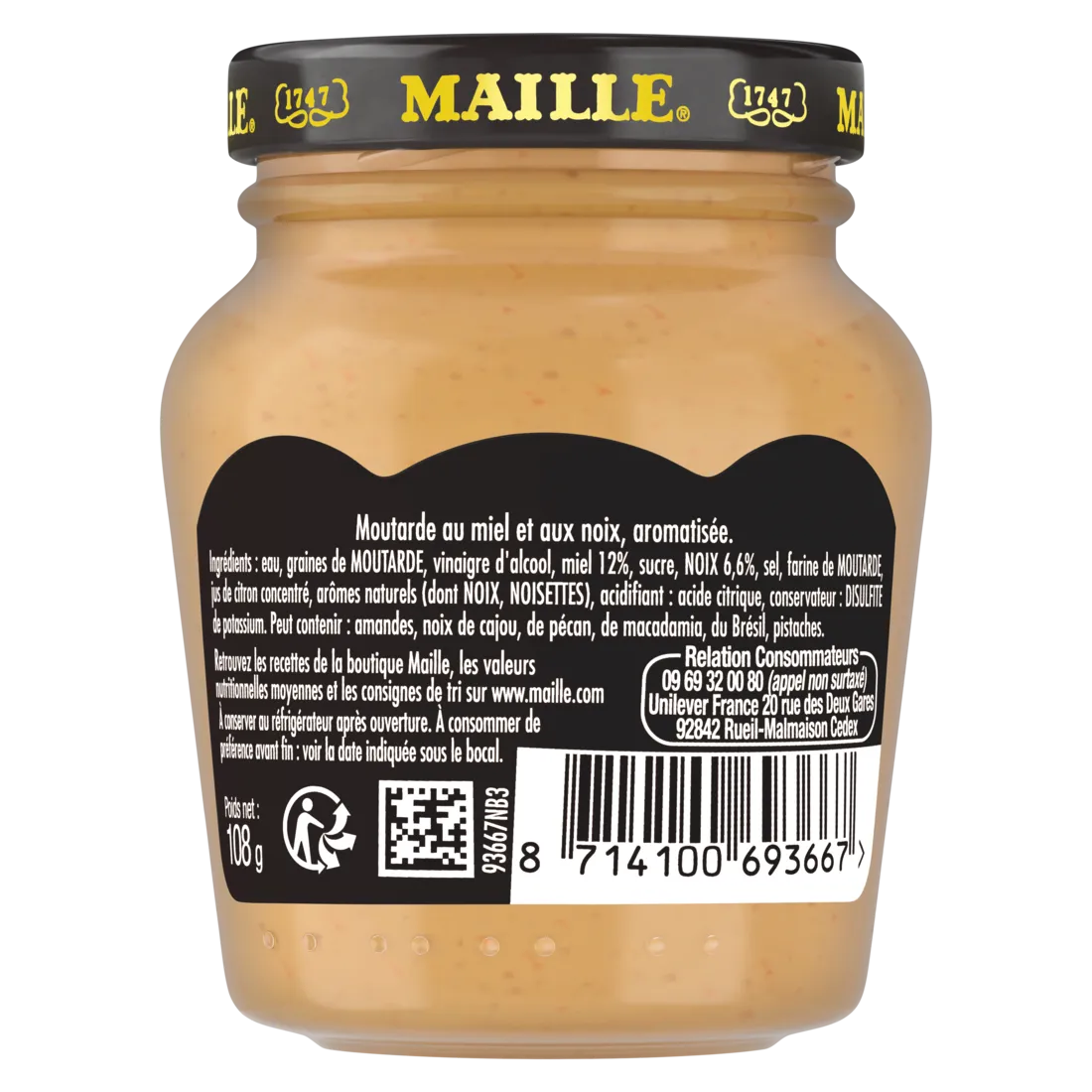 Maille moutarde miel et noix 108 g onctueuse douce