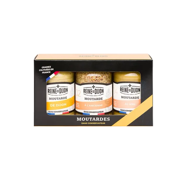 Reine de Dijon Coffret 3 flacons moutarde traditionnelle