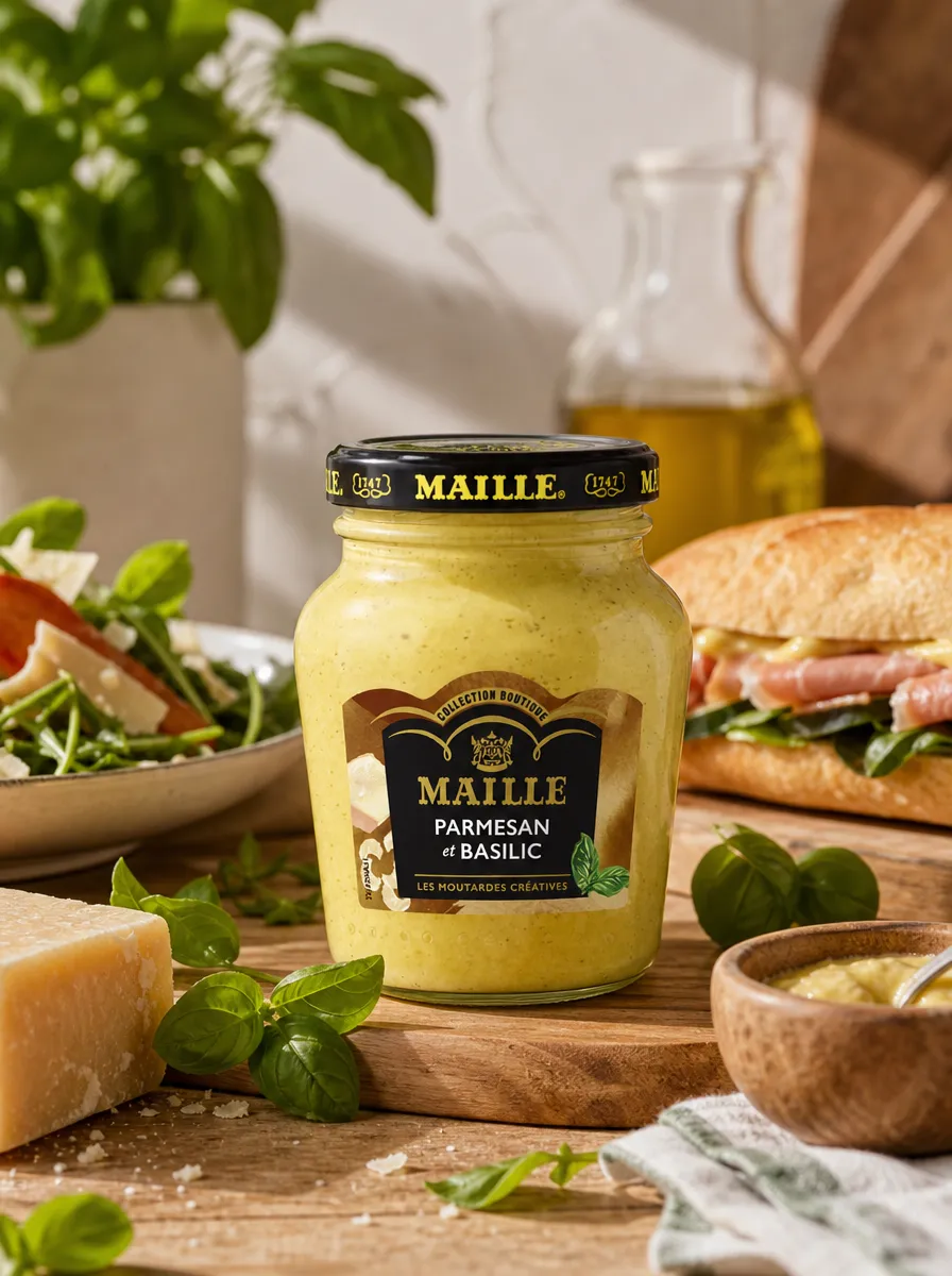 Maille Moutarde Parmesan et Basilic 108g mi-forte