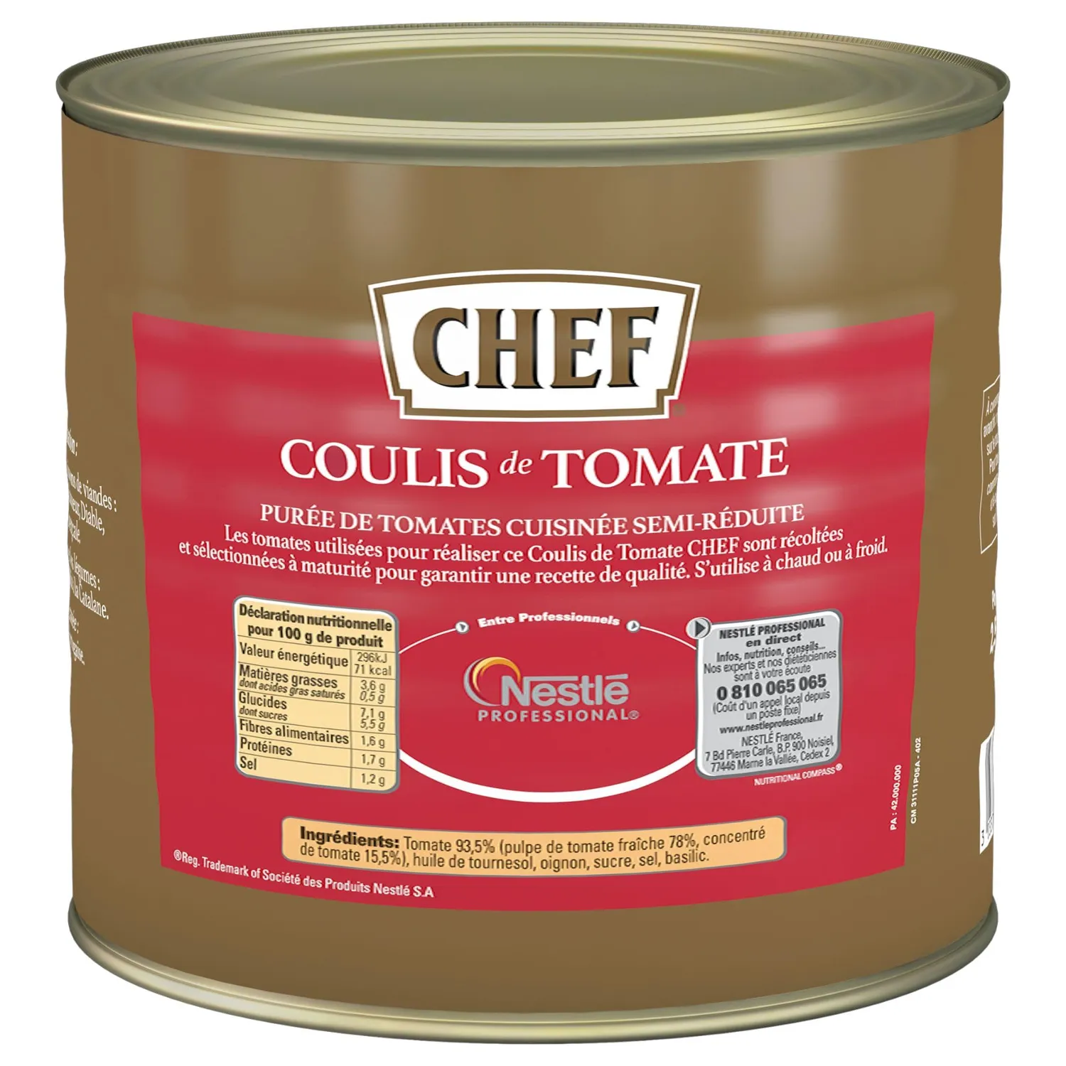 Chef coulis de tomate liquide 2,5 kg équilibré