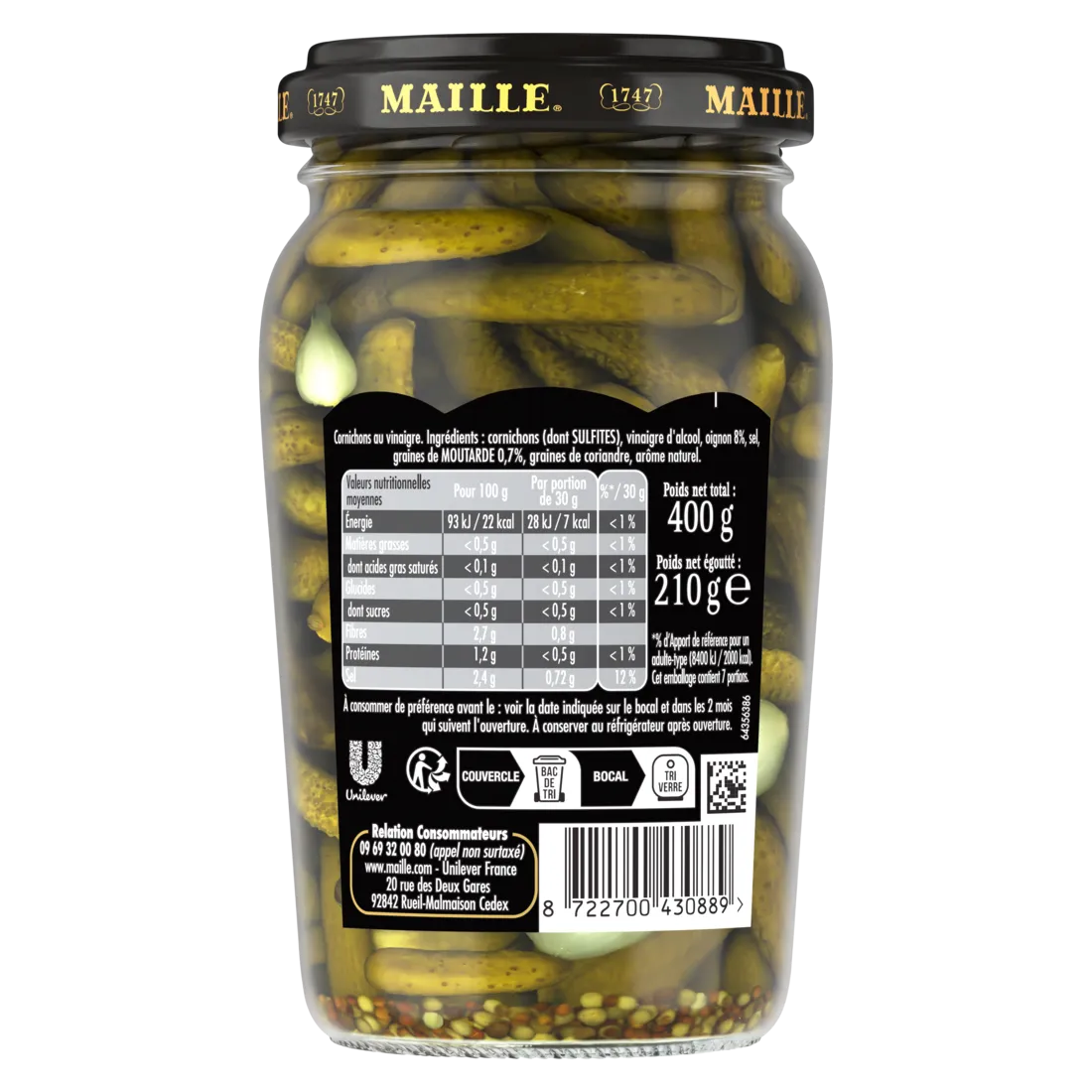 Maille Mini cornichons saveur originale croquants bocal 210 g