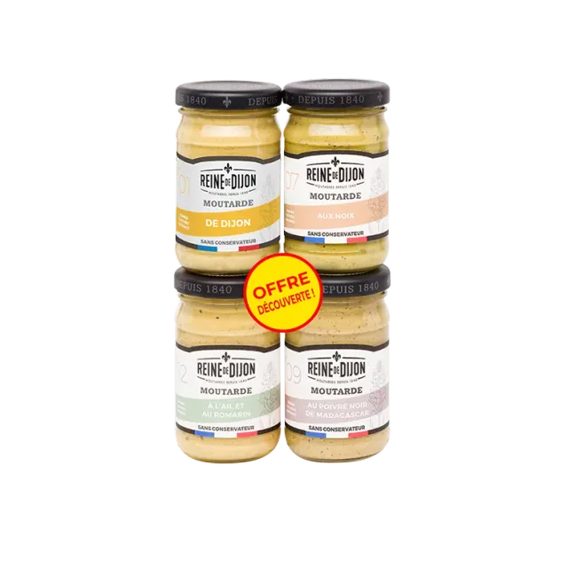 Reine de Dijon Lot 4 flacons moutarde date courte