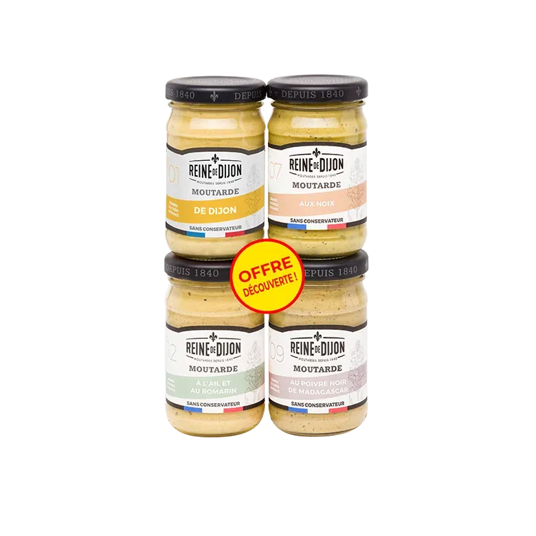 Reine de Dijon Lot 4 flacons moutardes classiques