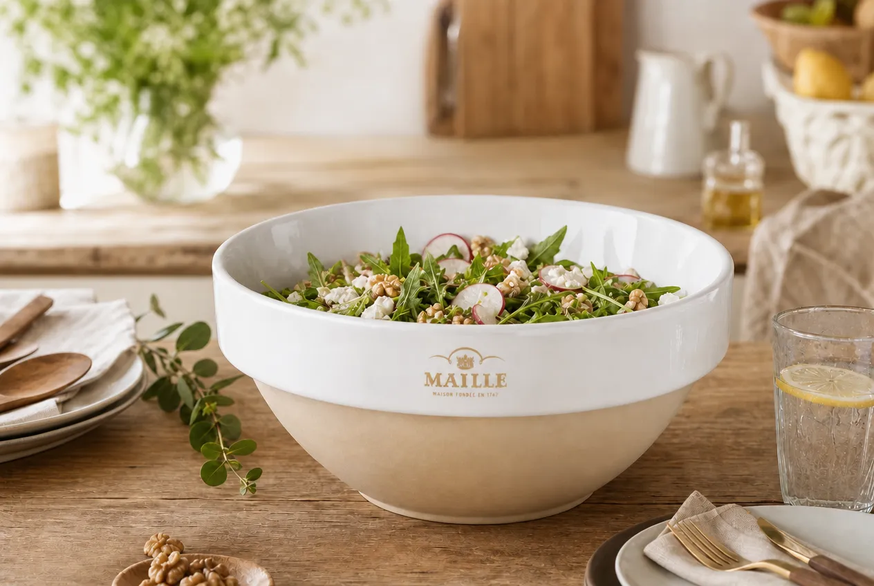 Maille x Digoin saladier grès émail blanc artisanal