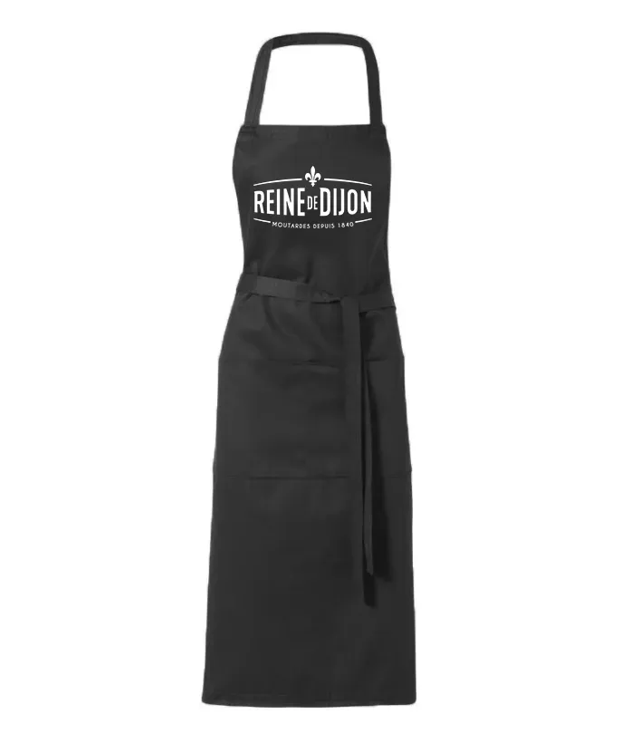 Reine de Dijon tablier noir cuisine logo 1 pièce