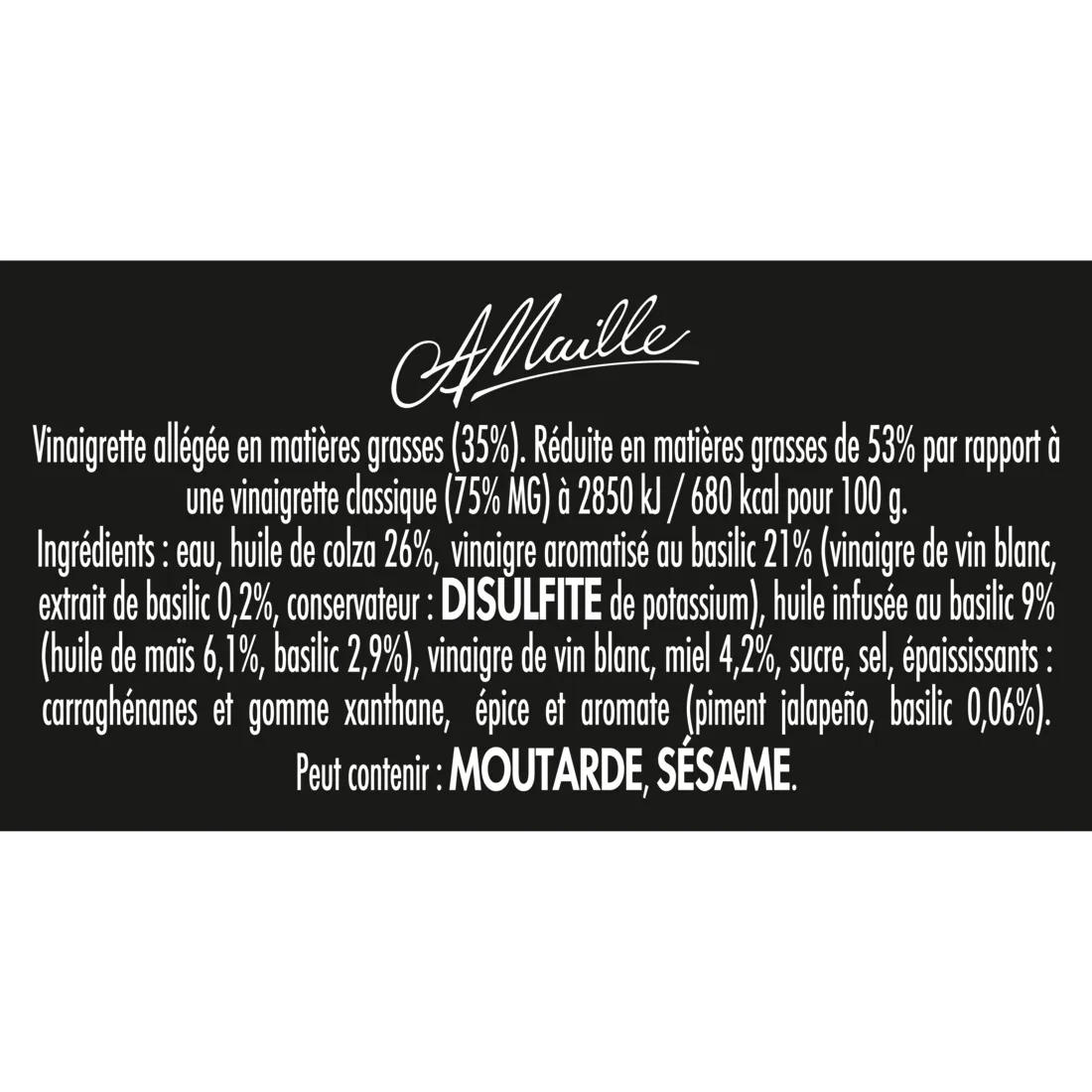 Maille Vinaigrette au Basilic bouteille 360ml fraîche