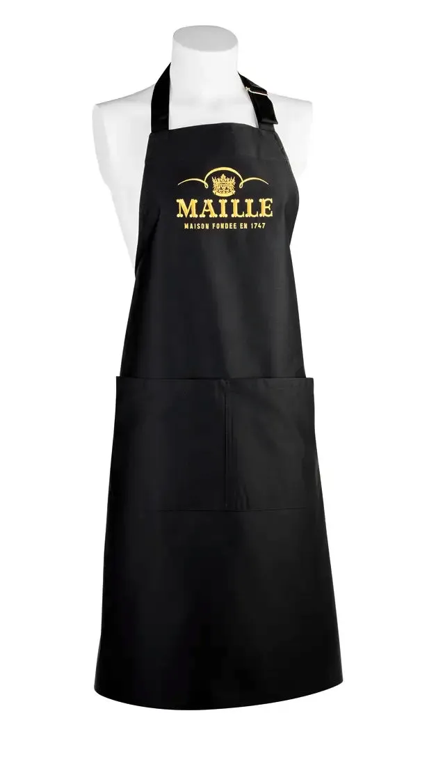 Maille Tablier Noir tablier coton 90x75cm blason doré