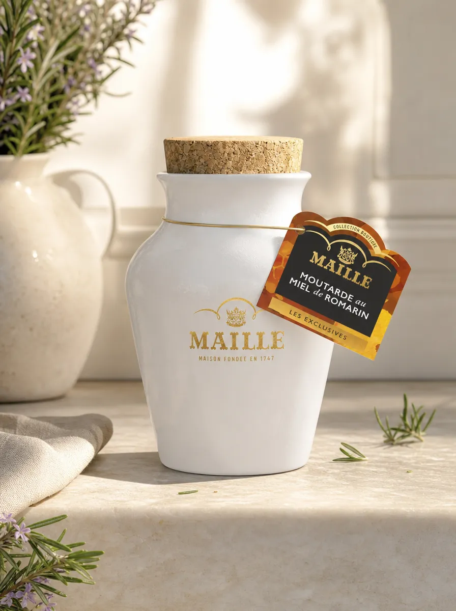 Maille Miel de Romarin moutarde pot grès douce