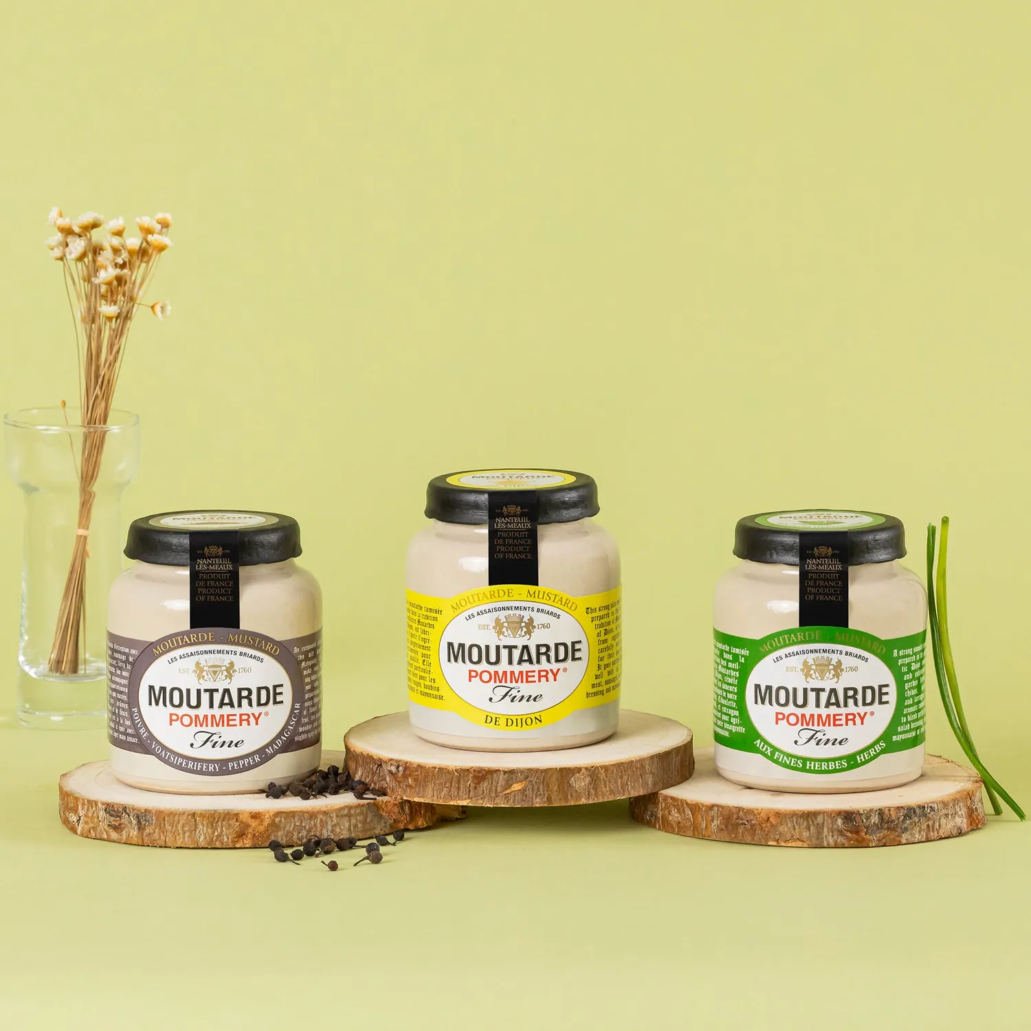 Pommery coffret 3 moutardes fines 100g poivre herbes Dijon