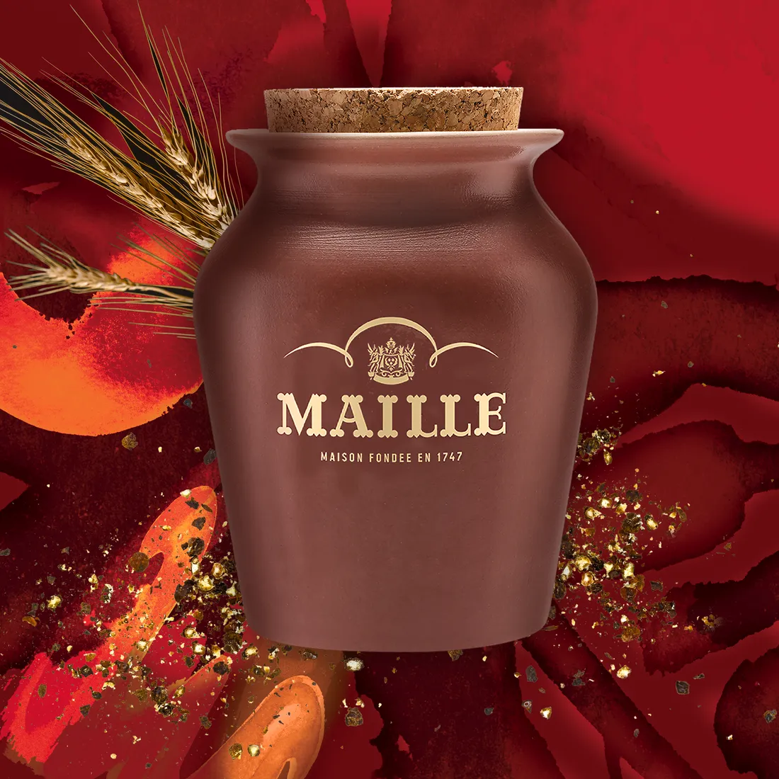 Maille Whisky moutarde poivre fumé pot grès