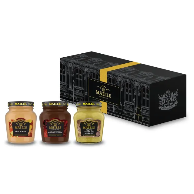 Maille Truffe coffret moutardes miel 3 pots