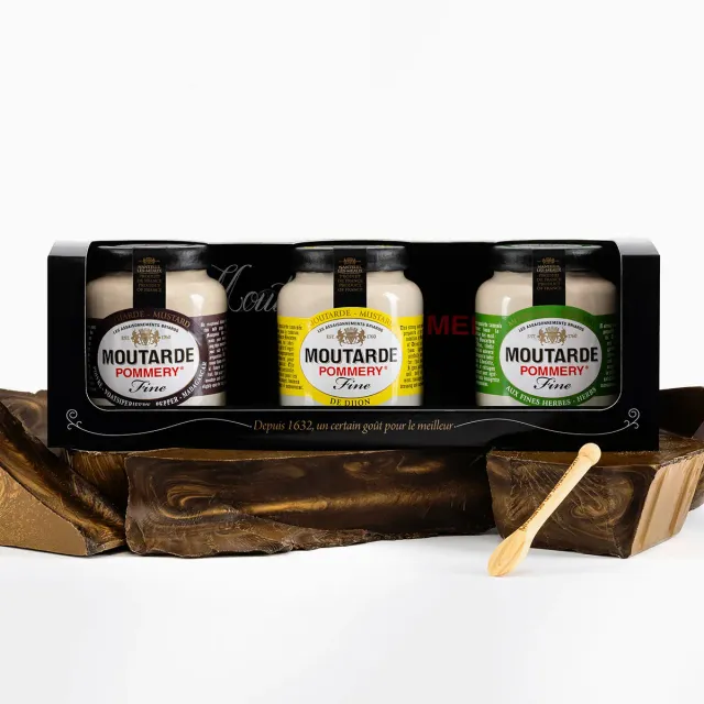 Pommery coffret 3 moutardes fines 100g poivre herbes Dijon