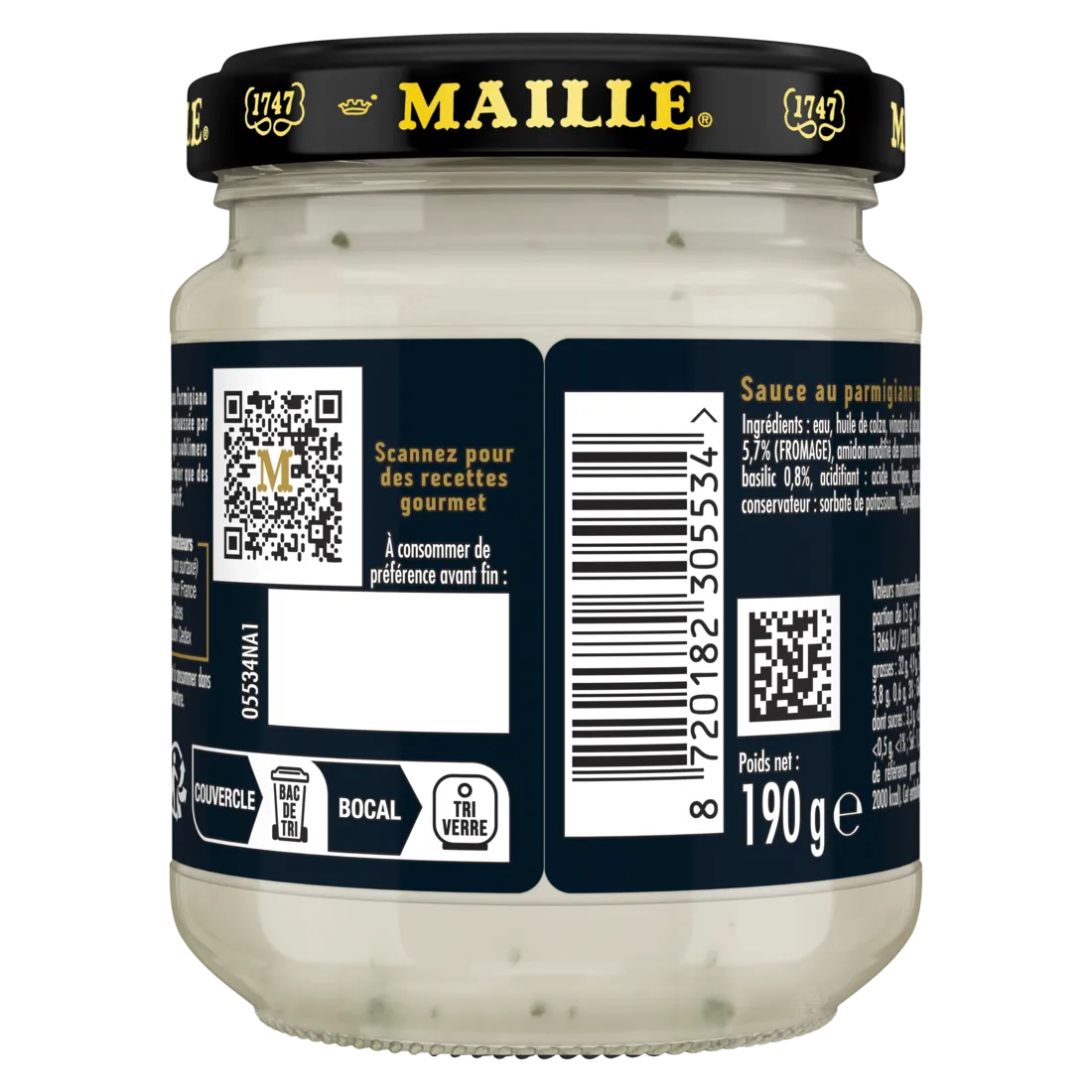 Maille Parmigiano sauce basilic pot verre 190 g