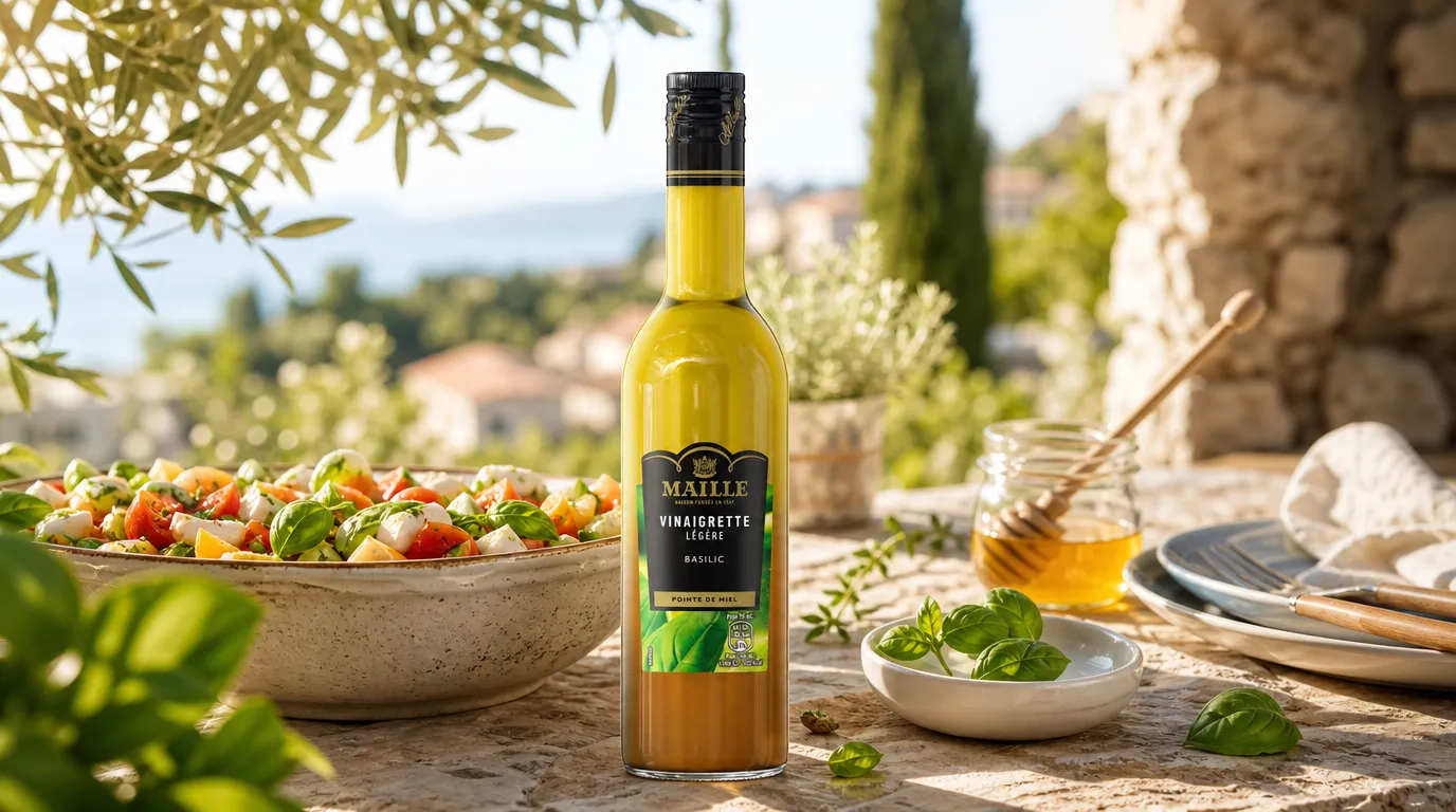 Maille Vinaigrette au Basilic bouteille 360ml fraîche