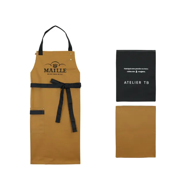 Maille x Atelier TB tablier noir caramel coton épais