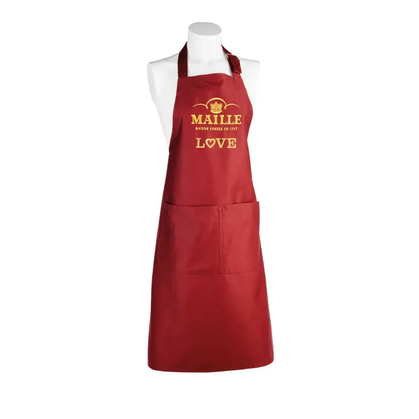 Maille Tablier Bordeaux Brodé Love tablier coton taille unique
