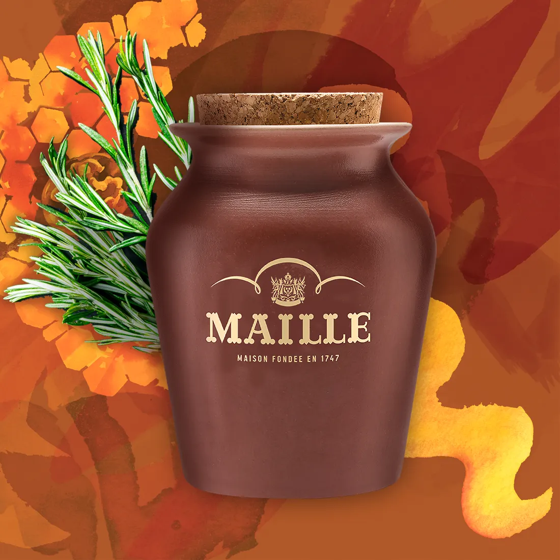 Maille Miel de Romarin moutarde pot grès douce