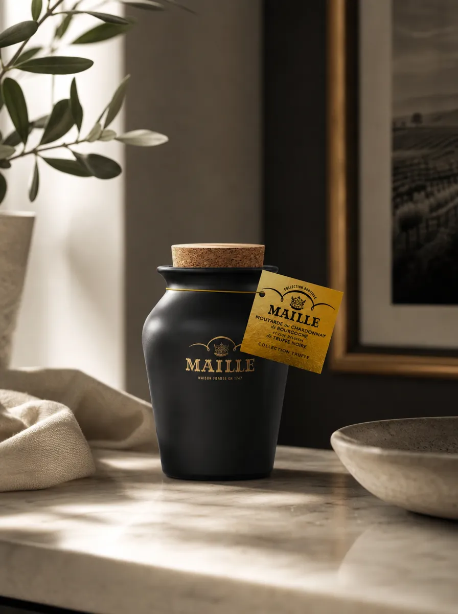 Maille Moutarde au Chardonnay et Brisures de Truffe Noire 125g Encre de Nuit